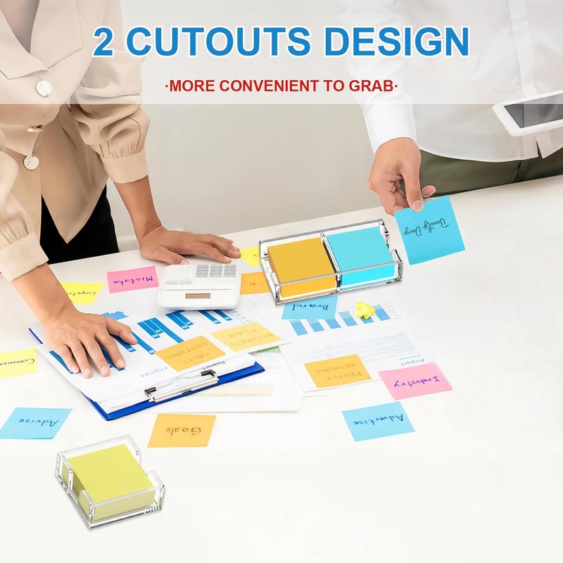 WINFFOR Acrylic Notepad Holder Dispenser - 3x3 in 2IN1 Sticky Note Memo Holder for Desk Organizer (W/O Pads) Office Desk Accessories School Supplies, Crystal Clear - Image 2